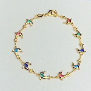 Gold Dolphin Bracelet with Multicolor Accents